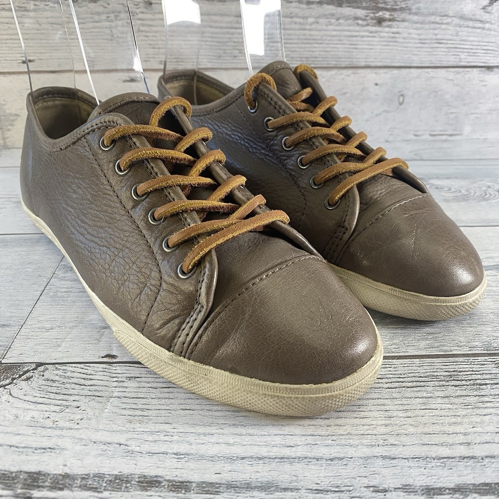 Frye Shoes Womens 8 M Gray Leather Mindy Casual Comfort Sneakers Low Cut Lace Up